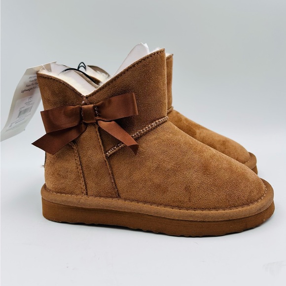 Bearpaw Toddler Girls Size 11 Jane Brown Suede Shearling Bow Boots - Picture 1 of 5